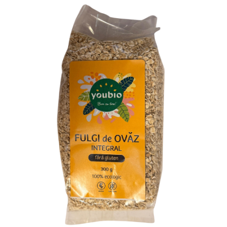 Fulgi de ovaz integrali, fara gluten, organic, 300gr, youbio
