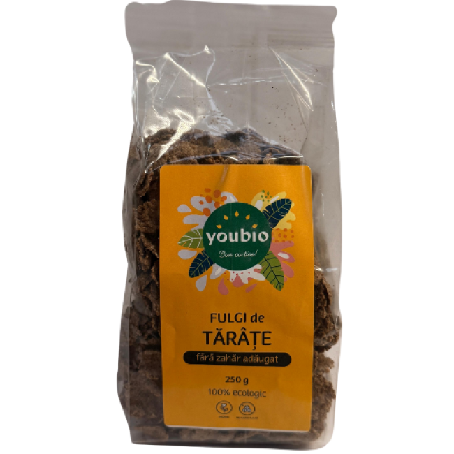 Fulgi de tarate din grau integral, fara zahar adaugat, organic, 250gr, youbio