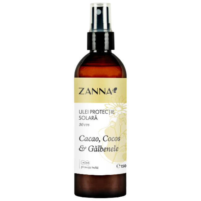 Ulei de plaja cu Cacao, Cocos si Galbenele-30spf, 150ml, Zanna Ulei de plaja cu Cacao, Cocos si Galbenele-30spf, 150ml, Zanna