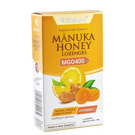 Dropsuri cu Miere Manuka MGO400, Ghimbir, Lamaie si Vit. C Dropsuri cu Miere Manuka MGO400, Ghimbir, Lamaie si Vit. C
