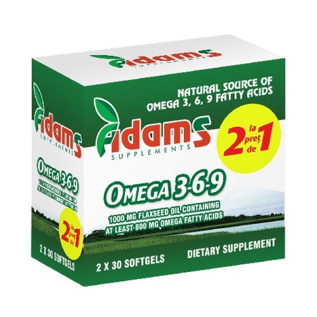 Pachet Omega 3-6-9 Ulei din Seminte de In 30cps Adams 1+1 GRATIS