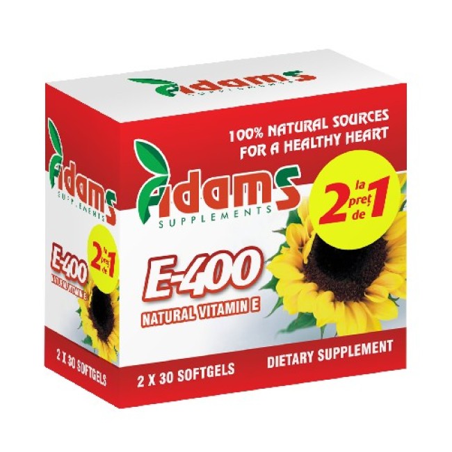 Pachet Vitamina E 400 naturala 30 capsule Adams 1+1 GRATIS